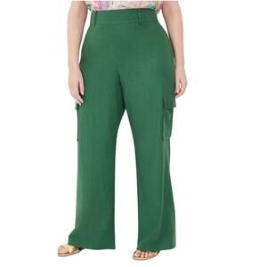 Lane Bryant straight cargo pants NEW women's size 24 green linen blend comfort